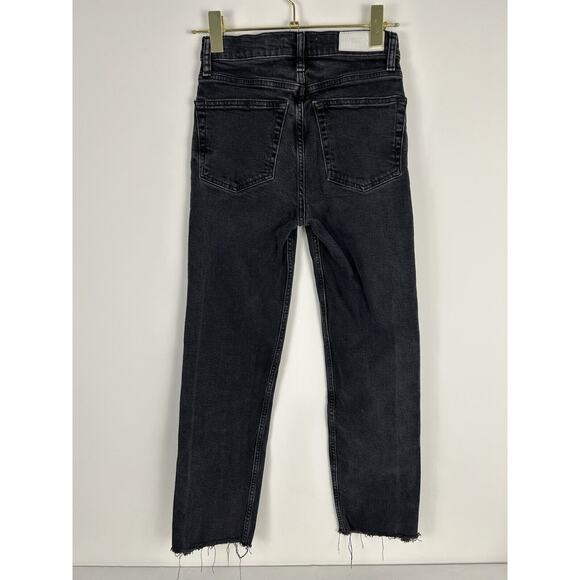 RE/DONE Originals Stove Pipe High-rise Raw Hem Jeans in Black Size 25 - Picture 5 of 11
